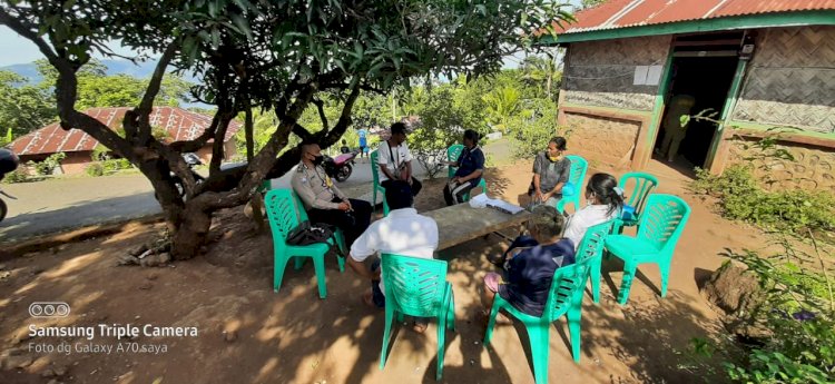 Jelang Hari Bhayangkara Ke-74, Bhabinkamtibmas Himbau Warganya Untuk Selalu Mengedepankan Protocol Kesehatan.