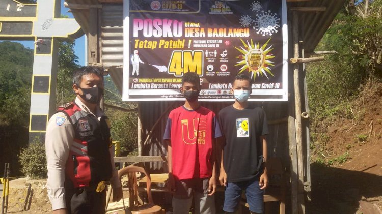 Bhabinkamtibmas Sambangi Posko PPKM Covid-19 Desa Baolangu