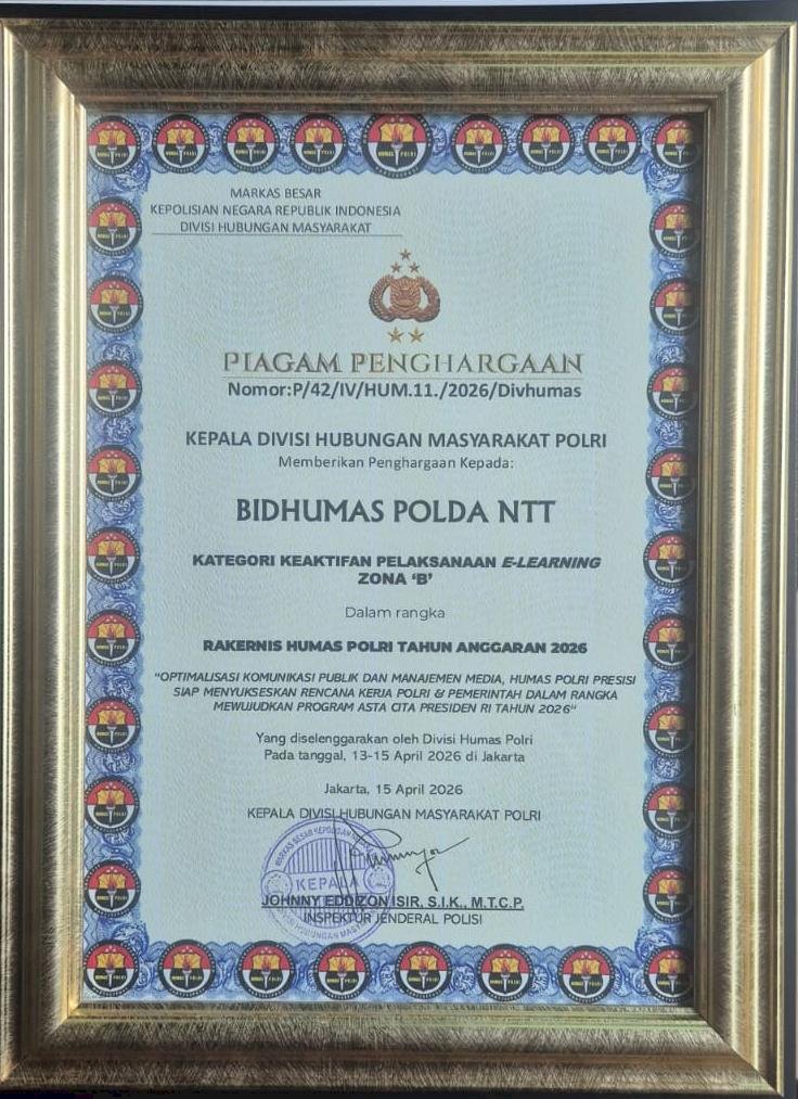 Bidhumas Polda NTT Sabet Juara 3 Portal Humas Polri di Rakernis 2026